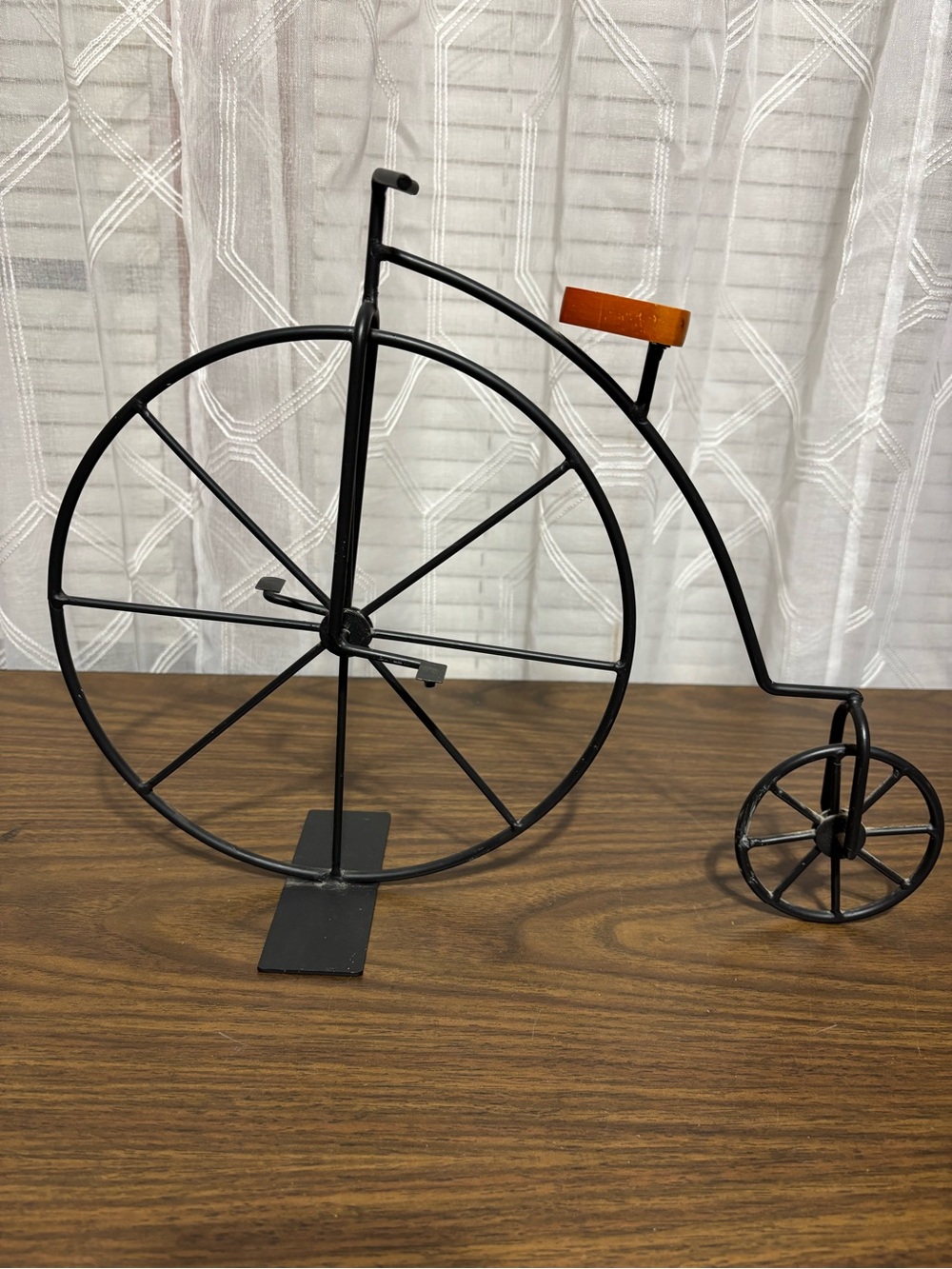 Decorative Metal Vintage Bicycle - Black with Brown Seat 12”H Art Sculpture